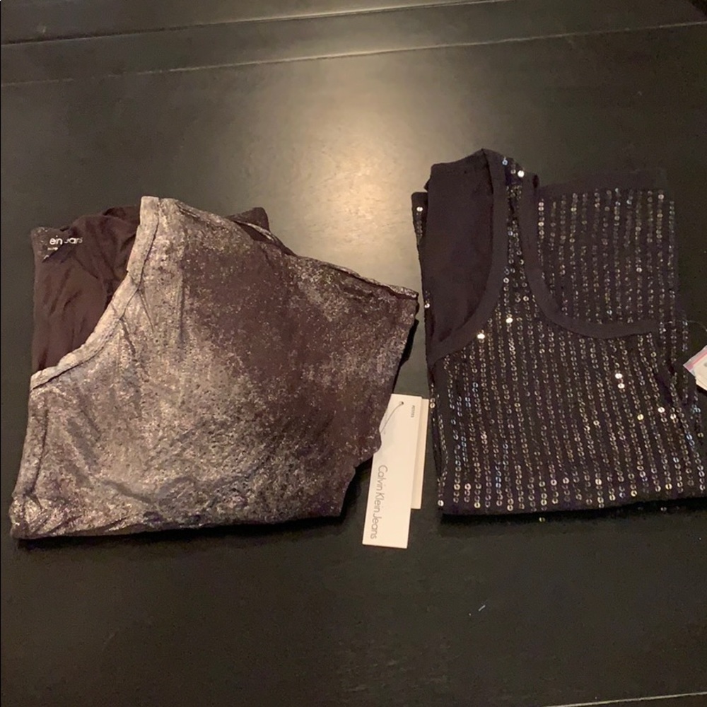 2 Calvin Klein Jeans Tops Black NWT Petite Small